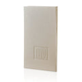Tan leather Nishmas booklet with embossed cover design, closed view showing spine and front cover of this compact prayer book.