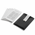 Black leatherette Leather Pouch Bencher Set by Waterdale Collection, shown with folded bencher cards inside, ideal for Birchat Hamazon and Jewish table settings.