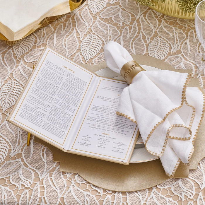 Leather Rosh Hashanah booklet as Yom Tov table decor
