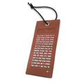 Brown leather Tefillas Haderech car hanger with Hebrew prayer text and black cord, by Waterdale Collection.