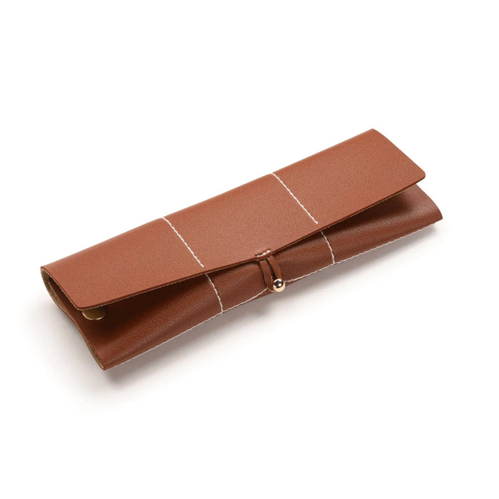 Brown leather Tic Tac Toe travel game with snap closure by Waterdale Collection, compact portable board game for two players