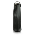 Black leather wine bag with carry handle by Waterdale Collection, perfect for wine bottle storage and transport