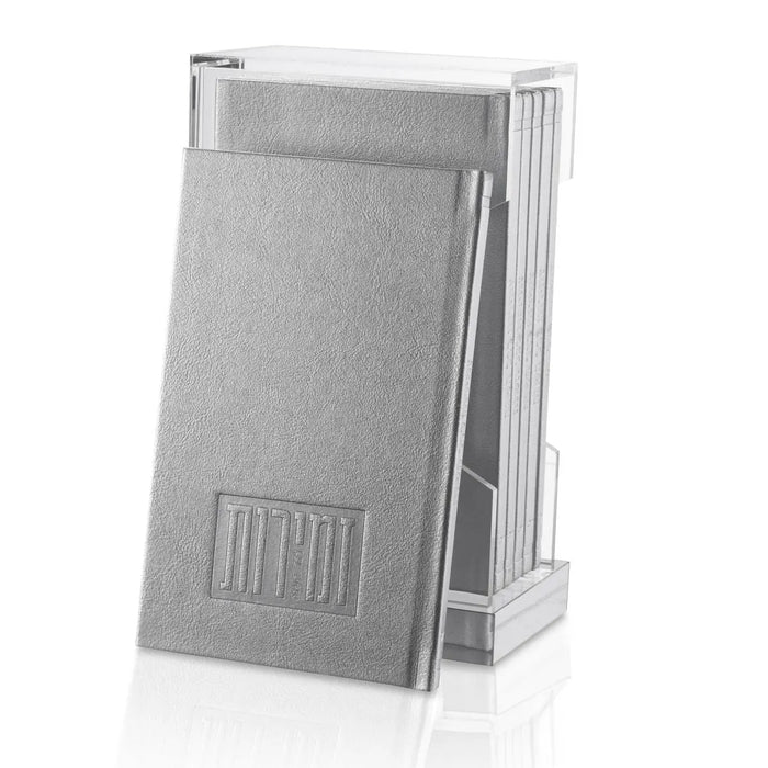 Silver leather Zemiros Bencher Holder by Waterdale Collection, featuring a sleek rectangular design with vertical ribbing and a hinged top for storing prayer books.