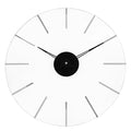Waterdale Collection Line Clock wall art with minimalist design featuring thin metal hour markers and black center dot on white background