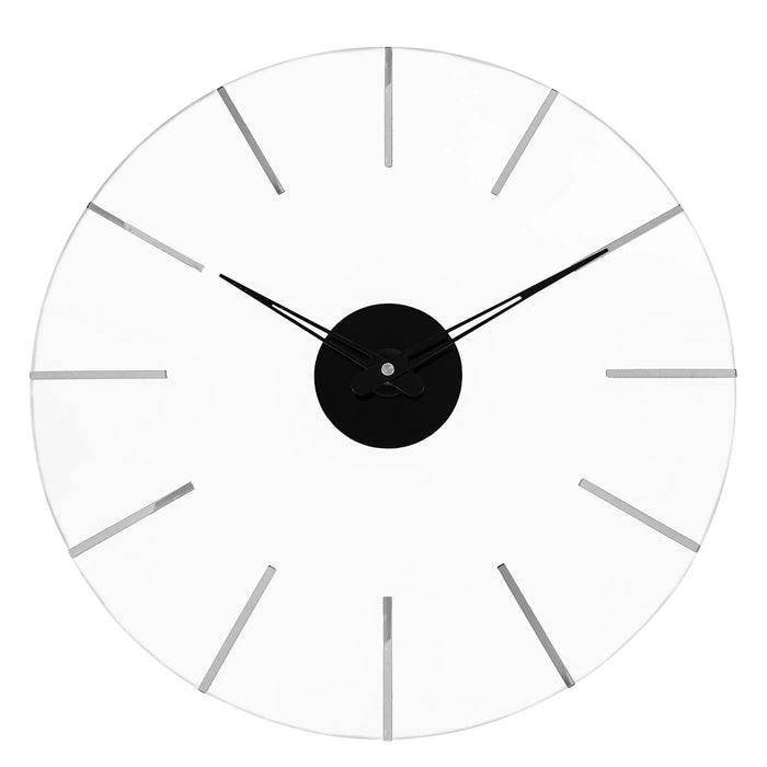 Waterdale Collection Line Clock wall art with minimalist design featuring thin metal hour markers and black center dot on white background