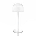Clear acrylic wig head display stand with rounded dome top and cylindrical base for styling and storage.