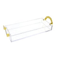 Luxe Bread Tray with clear acrylic sides and gold metal handles and trim, displayed at an angle against white background.