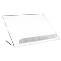 Clear acrylic Luxe Tabletop Shtender with marble-textured base, angled design for reading religious texts and books