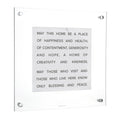 Marble Birchas Habayis wall art with English blessing text in gray stone finish, mounted on white background with metal corners for home decor.