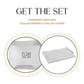 Marble Challah Board & Cover Set by Waterdale Collection featuring a round marble board and white fabric cover displayed together.