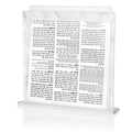 Marble and clear acrylic bencher set displayed on tabletop, showing printed text pages with decorative marble-finish holder for Shabbat use.