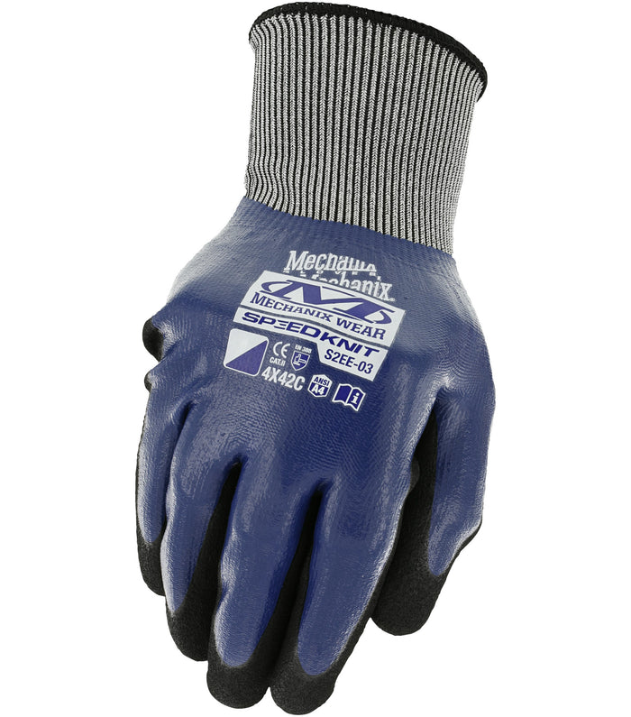 Mechanix Wear Coated-Knit Work Gloves Speedknit Shield C4, Blue (Sizes SM, MD, LG, XL and XXL)