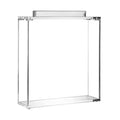 Square MetaLucite matzah box with clear acrylic sides and silver metal frame, modern storage for Passover table display.