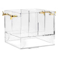 MetaLucite Twig Swivel Silverware Caddy in clear acrylic with brass gold twig-shaped handles and divided compartments for organizing flatware and utensils on the table.