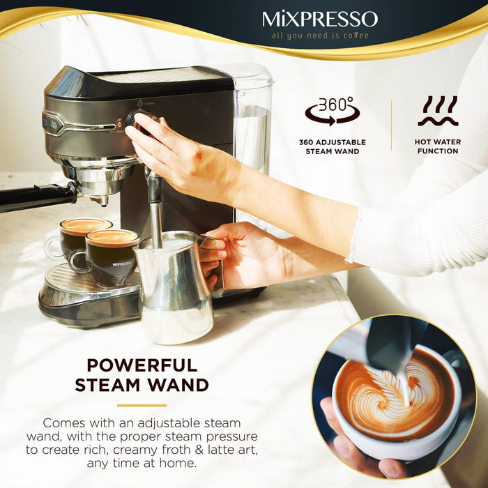 Mixpresso 15-Bar Automatic Espresso Machine with Milk Frother, 37 Oz, Red