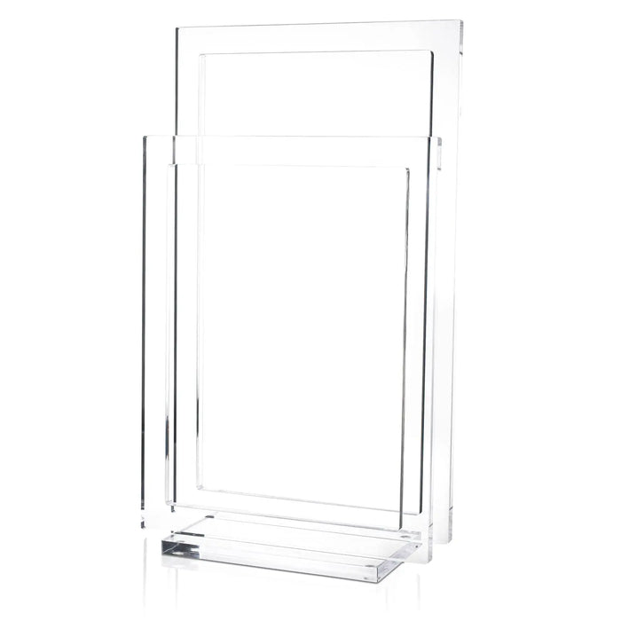 Modern clear acrylic finger towel stand by Waterdale Collection with sleek vertical design for bathroom vanity or kitchen sink.
