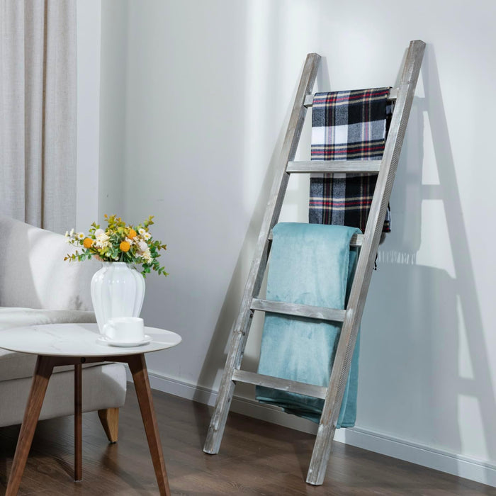 MyGift 4.5-Foot Weathered Wood Decorative Blanket Storage Ladder