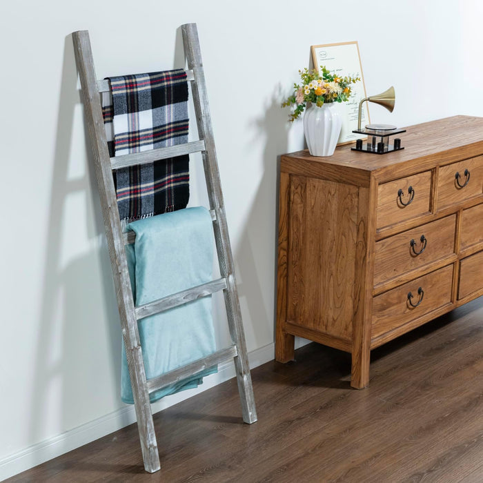 MyGift 4.5-Foot Weathered Wood Decorative Blanket Storage Ladder