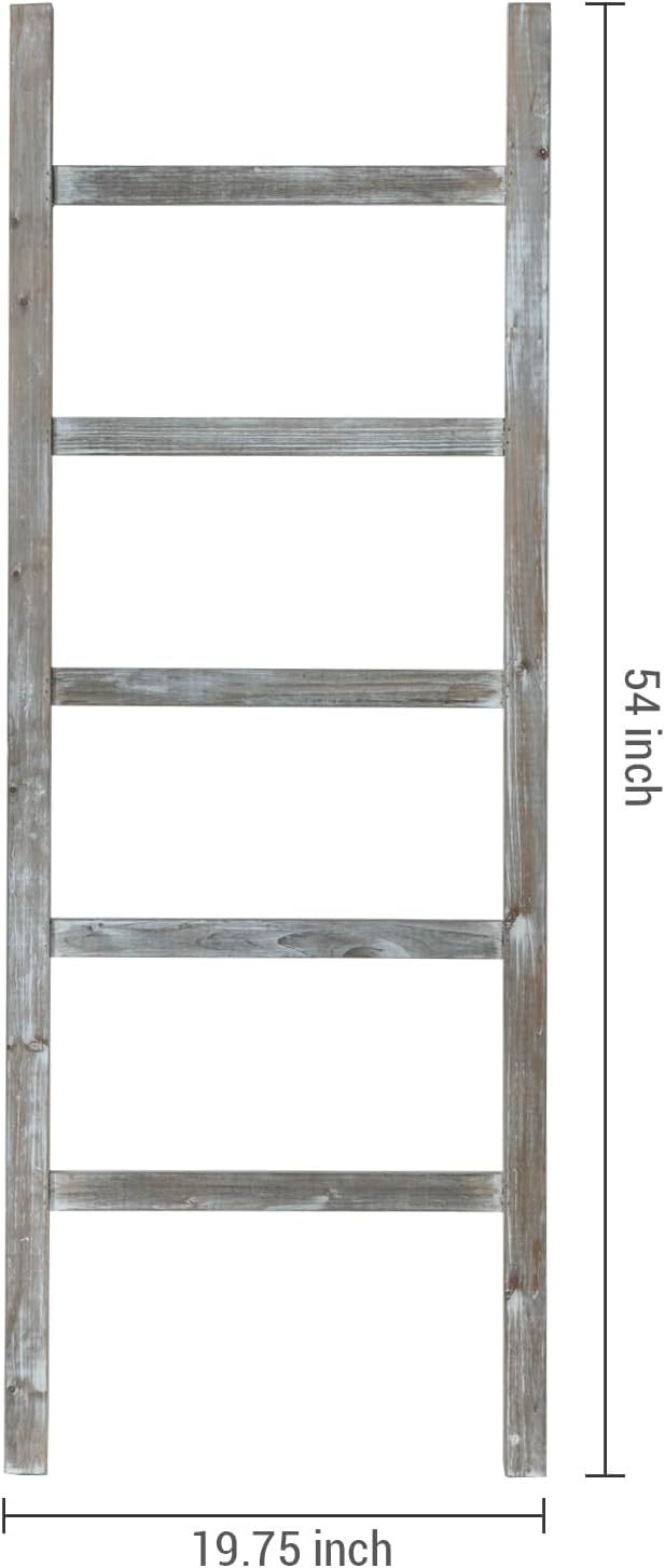 MyGift 4.5-Foot Weathered Wood Decorative Blanket Storage Ladder