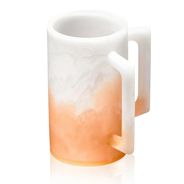 Ombre resin washing cup in white and peach gradient with dual handles, modern tabletop design for bathroom vanity or ritual use.