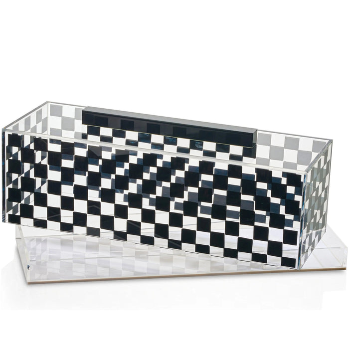 Onyx Cake Dome with black and white checkered pattern and clear acrylic base, elegant serveware for hosting and entertaining