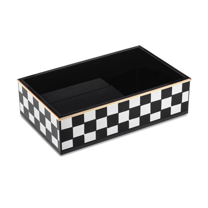 Onyx Guest Towel Holder with black and white checkered pattern, rectangular shape, perfect for bathroom vanity or tabletop display.
