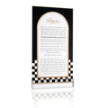Onyx Havdalah Card with black and white checkered border in lucite, displaying Hebrew prayer text in elegant serif font.