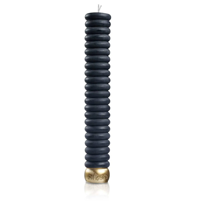 Black ribbed Bubble Havdalah Candle with brass base by Waterdale Collection for Jewish Shabbat ceremonies.