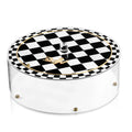 Onyx and white checkered matzah box with lucite base for Pesach seder table display