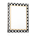 Onyx picture frame with black and white checkered border and gold inner trim, empty white mat area, tabletop display frame.