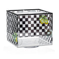 Onyx Swivel Silverware Caddy with black and white checkered pattern, featuring rotating compartments and lemon accents for table organization.