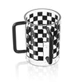 Black and white checkered washing cup with black handle, part of the Onyx collection for ritual hand washing.