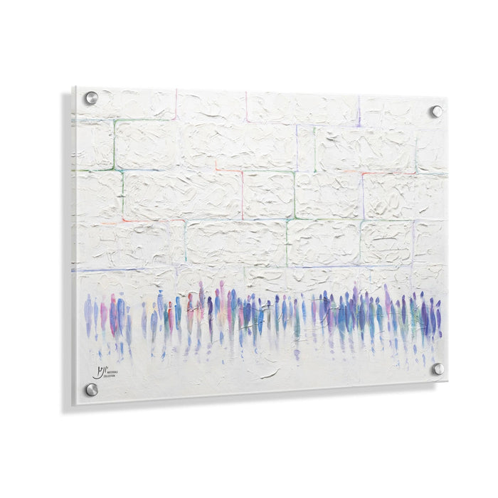 Painted by Yonatan Colored Kosel wall art featuring abstract blue brushstrokes on white background, modern home decor painting.