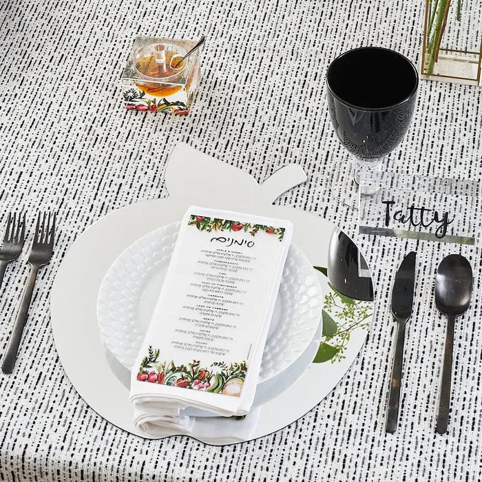 Zelda painted simanim (סימנים) card on a Rosh Hashana place setting