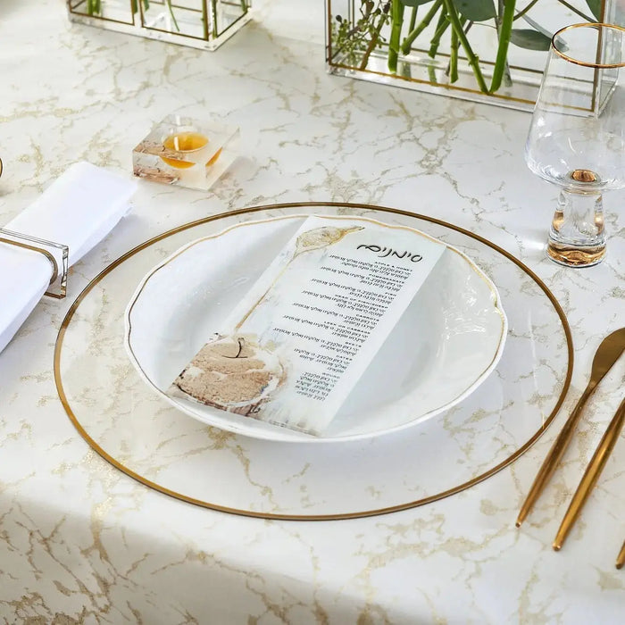 Zelda painted simanim (סימנים) card, Edot Mizrach or Ashkenaz, on a Rosh Hashana place setting