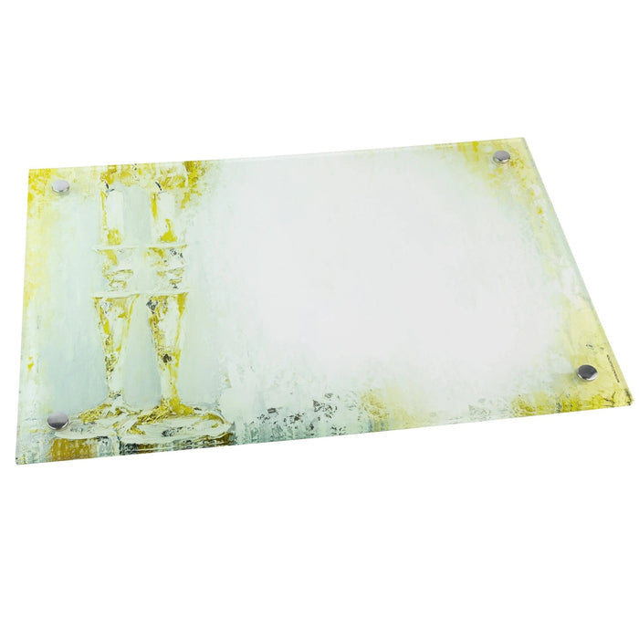 Painted Hadlokas Neiros tray with soft yellow and green floral watercolor design on white ceramic, perfect for Shabbat candle lighting.