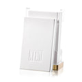 White and gold painted hardcover Haggadah set with lucite stand holder for Passover tabletop display