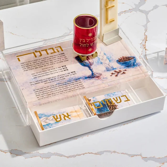 Painted Havdalah Tray Set with Drawer Havdalah Tray - Waterdale Collection