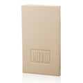Tan leather Hadlokas Neiros booklet by Waterdale Collection with embossed design on front cover, displayed at angle.