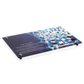 Painted Mosaic Menorah Tray from Waterdale Collection, a raised Lucite tray with a painted mosaic design by artist Zelda
