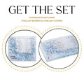 Painted Yosefa Challah Board and Cover Set featuring blue watercolor Kosel painting design on ceramic pieces with matching patterns