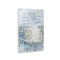 Painted Yosefa Kosel Birchas Habayis wall art featuring blue and gold watercolor Jerusalem cityscape with Hebrew prayer text.