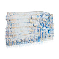 Painted Yosefa Kosel sculpture with blue and white abstract design on tabletop display base, modern artistic home décor piece.