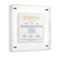 Pearlstone Frame Al Hamichyah floating wall art with pearl marble finish and gold accents displayed on white background.