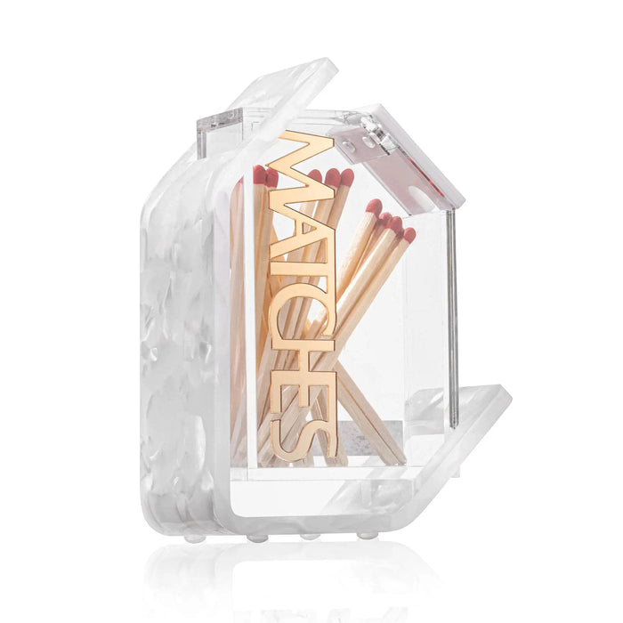 Pearlstone match holder with marble block design and gold metal match striker detail, modern tabletop accessory for Shabbat and home entertaining