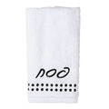 White Pesach dot border finger towel with decorative dotted trim and Hebrew text detail by Waterdale Collection