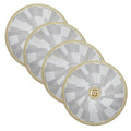 Pesach geometric chargers in gold and white, set of four round table chargers with modern angular pattern design for holiday tableware.