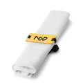 Gold Pesach napkin wrap holding a rolled white napkin, part of Waterdale Collection's holiday tabletop dinnerware set.