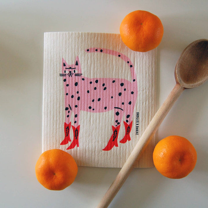 Pink Cowboy Kitty - Sponge Cloth