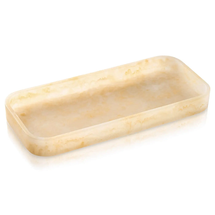 Cream-colored resin towel tray with rounded corners, displayed empty against white background, suitable for bathroom or kitchen use.